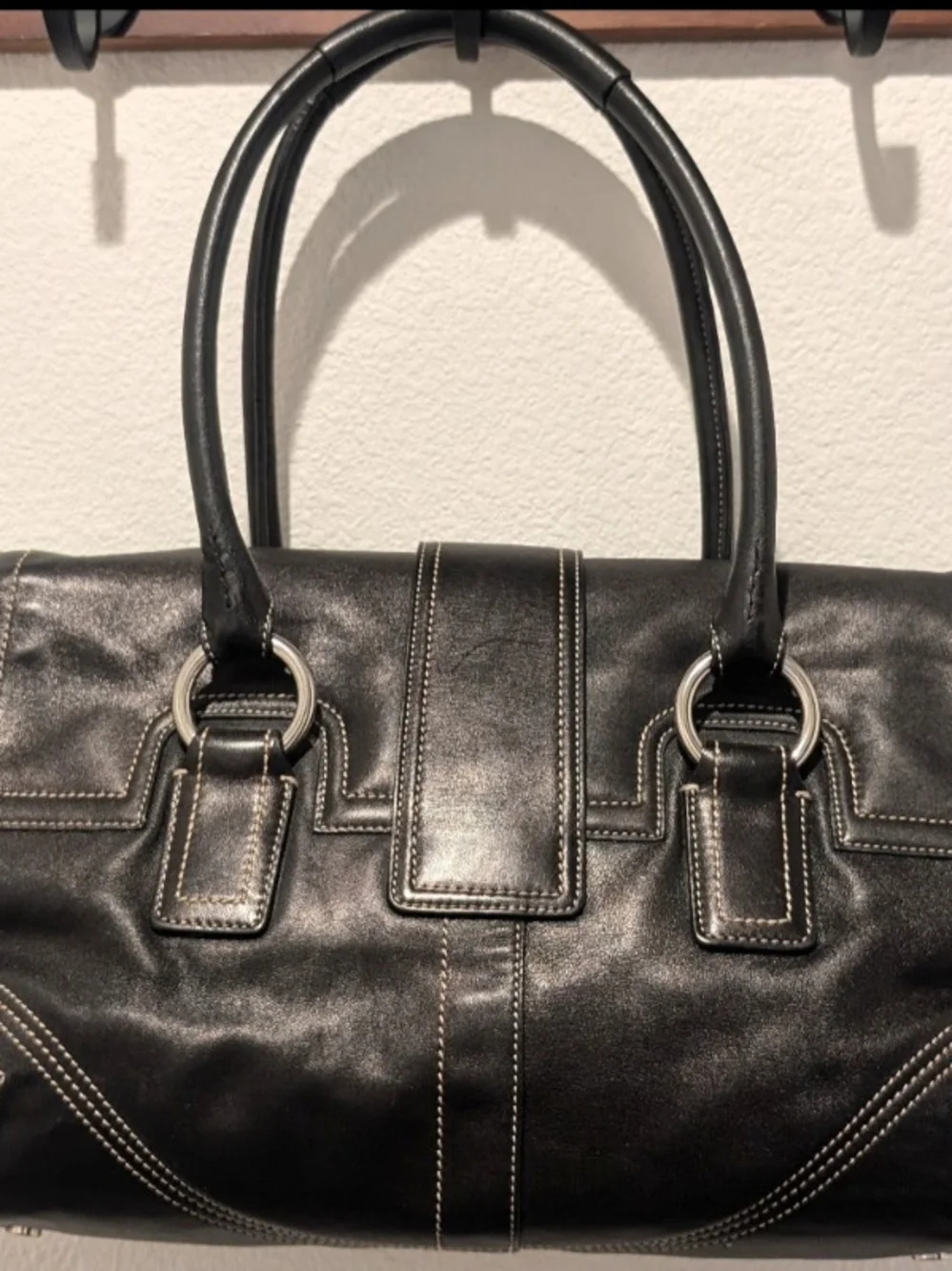 Coach Vintage Soho Hampton Large Black Leather Satchel with Silver Hardware